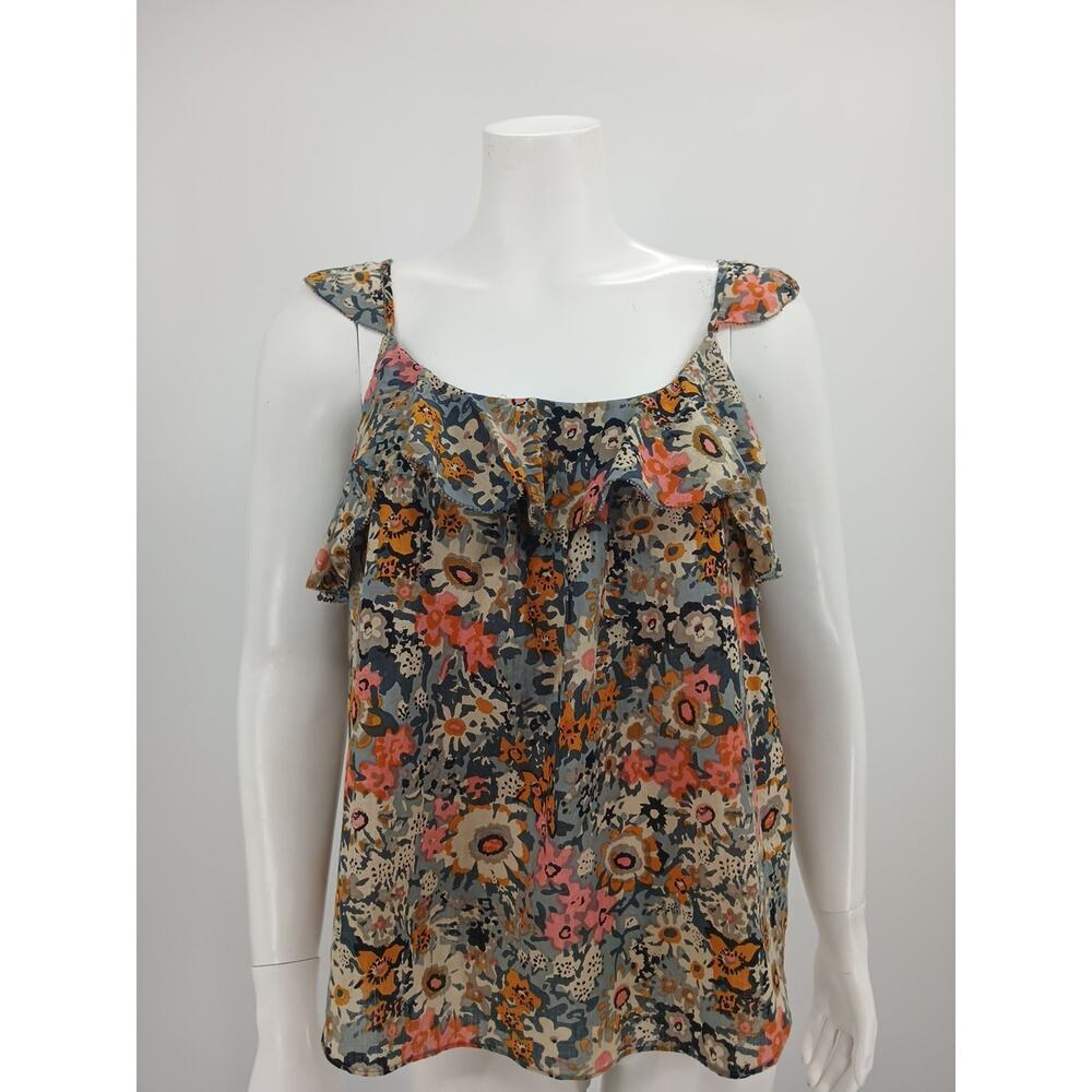 Bishop + Young Floral Cottom Ruffle Tank Top Size M